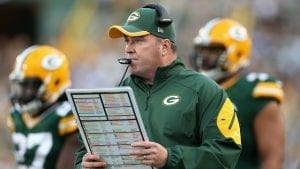 GREEN BAY, WI - SEPTEMBER 14: Head coach Mike McCarthy of the Green Bay Packers during the NFL game against the New York Jets at Lambeau Field on September 14, 2014 in Green Bay, Wisconsin. The Packers defeated the Jets 31-24. (Photo by Christian Petersen/Getty Images)